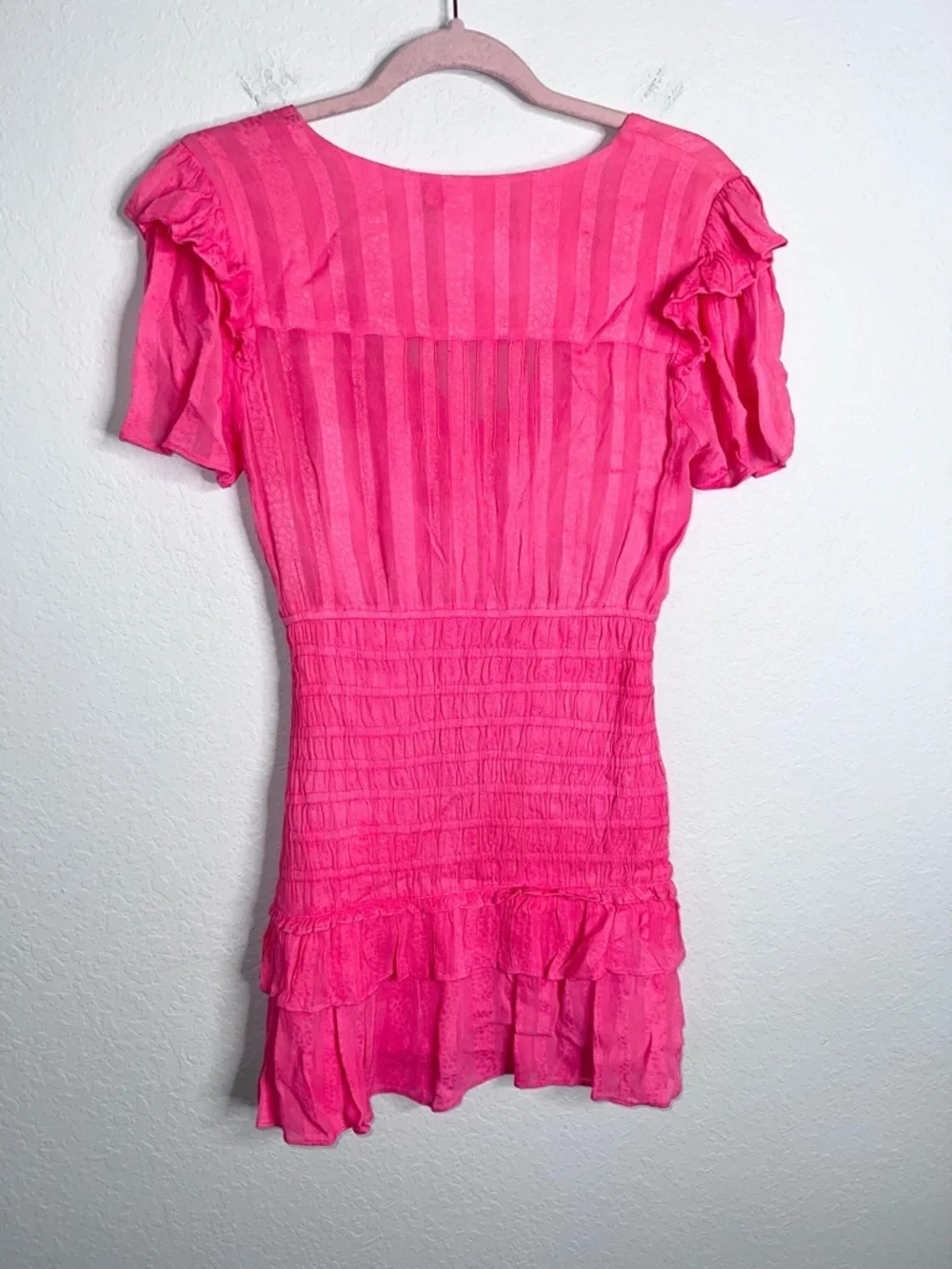 LoveShackFancy Mini Dress Women’s Small Rena Coral Pink Smocked B12